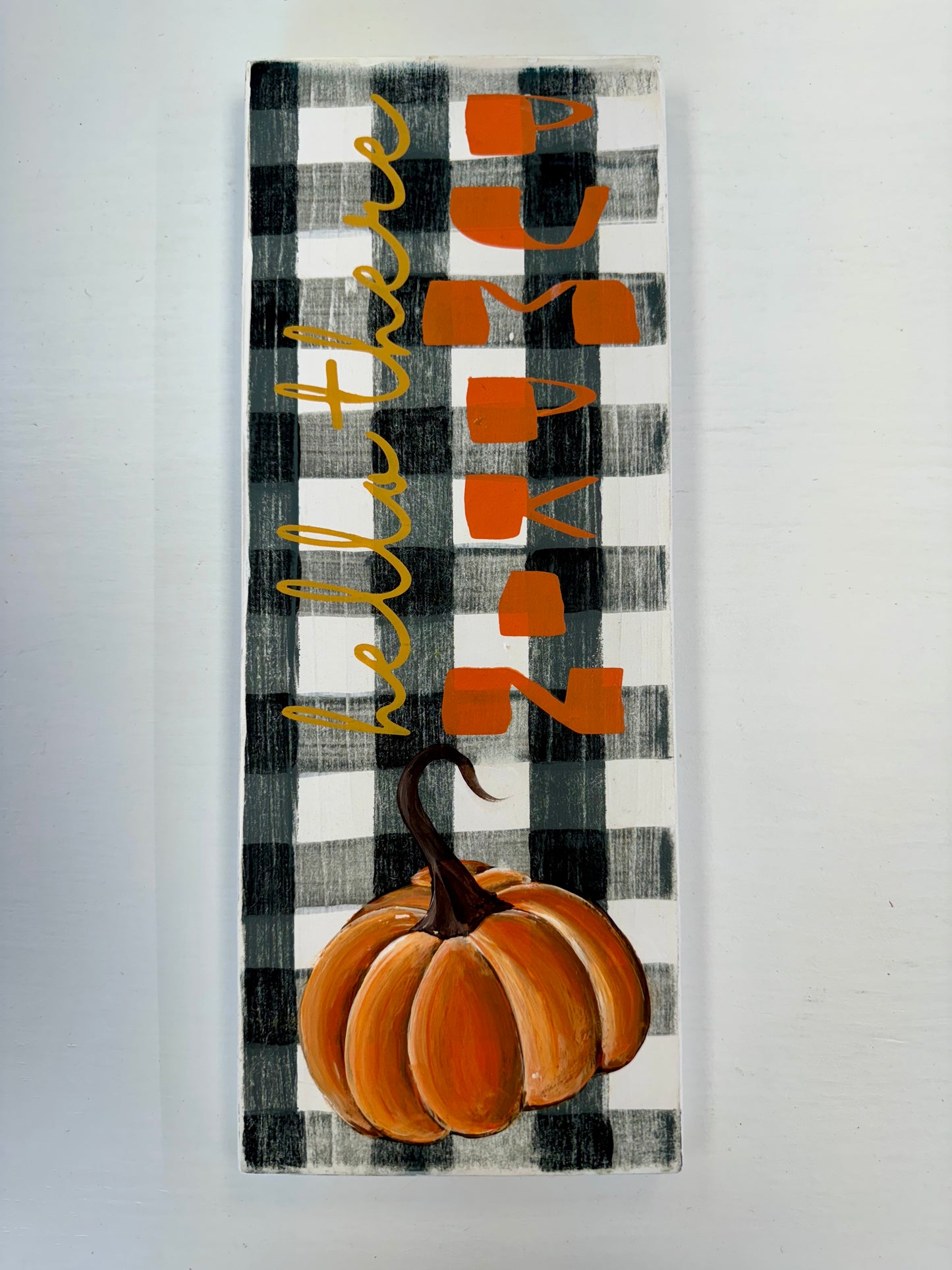 Hello There Pumpkin Buffalo Plaid Wood Sign