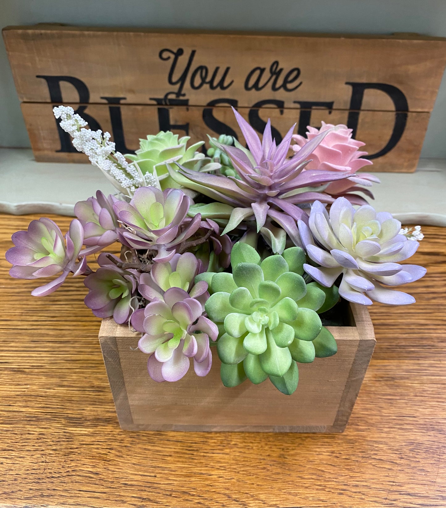 Faux Succulent Wood Planter