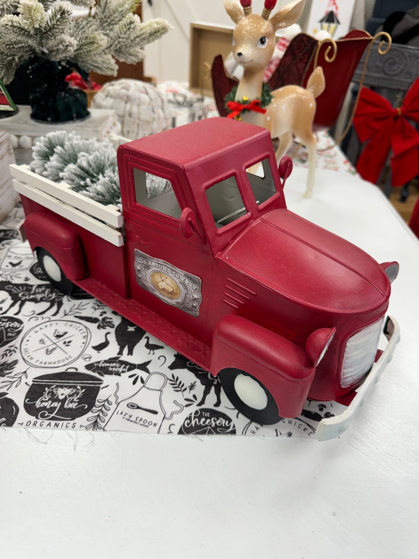 Vintage Red Metal Truck Decor