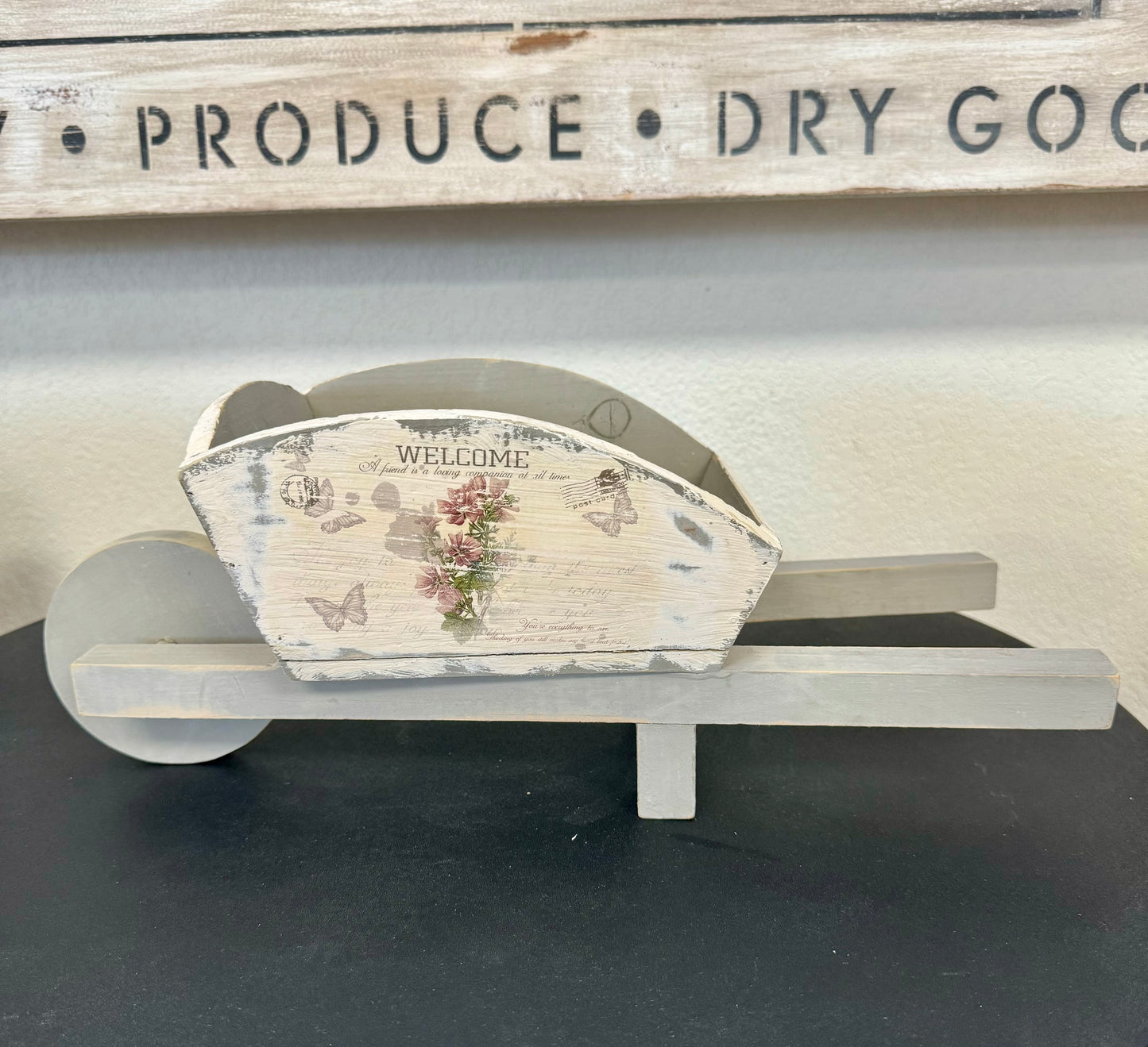 Small Wooden Wheelbarrow Decor