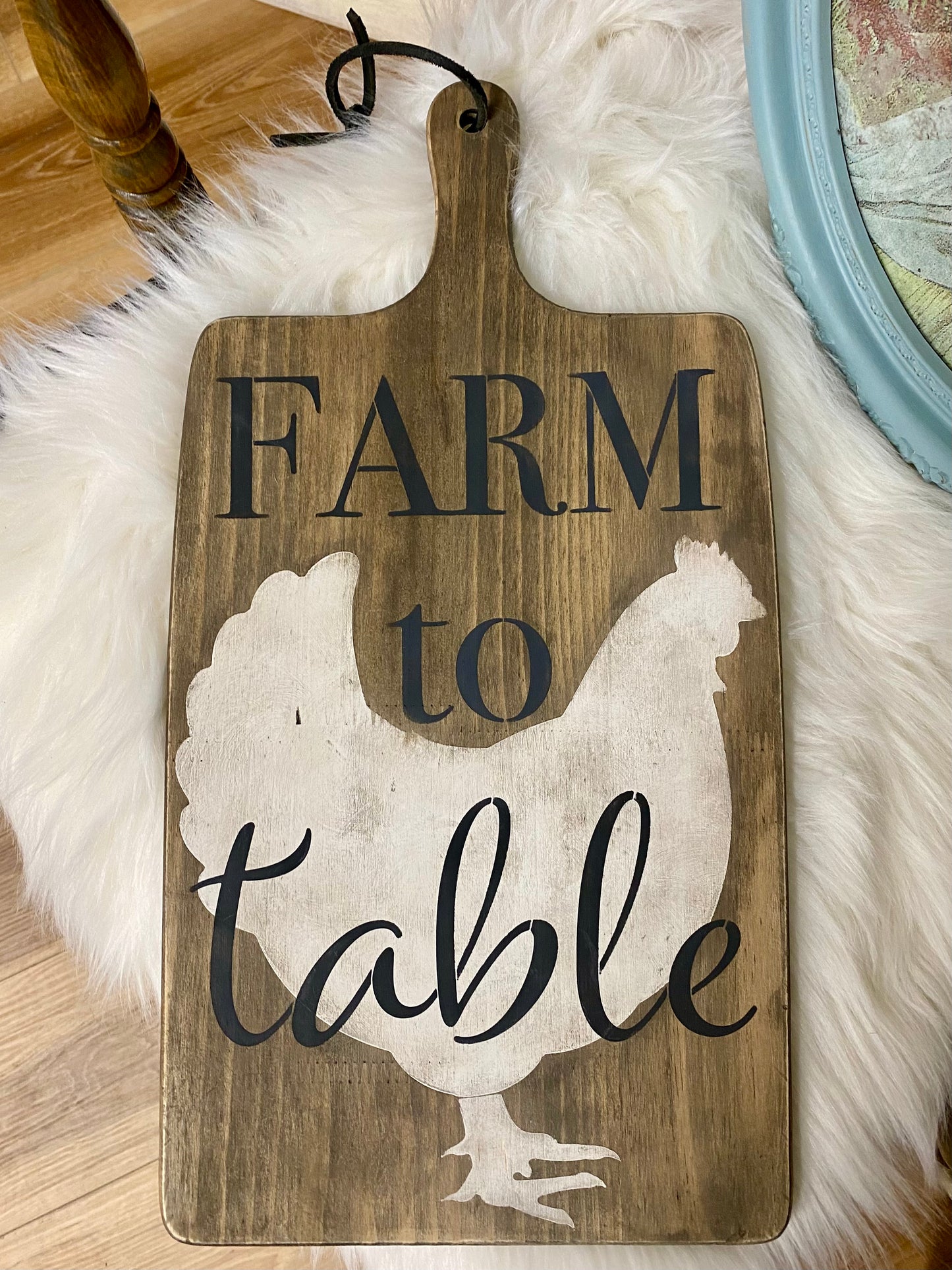 Farm to Table with Chicken Wooden Cutting Board Sign