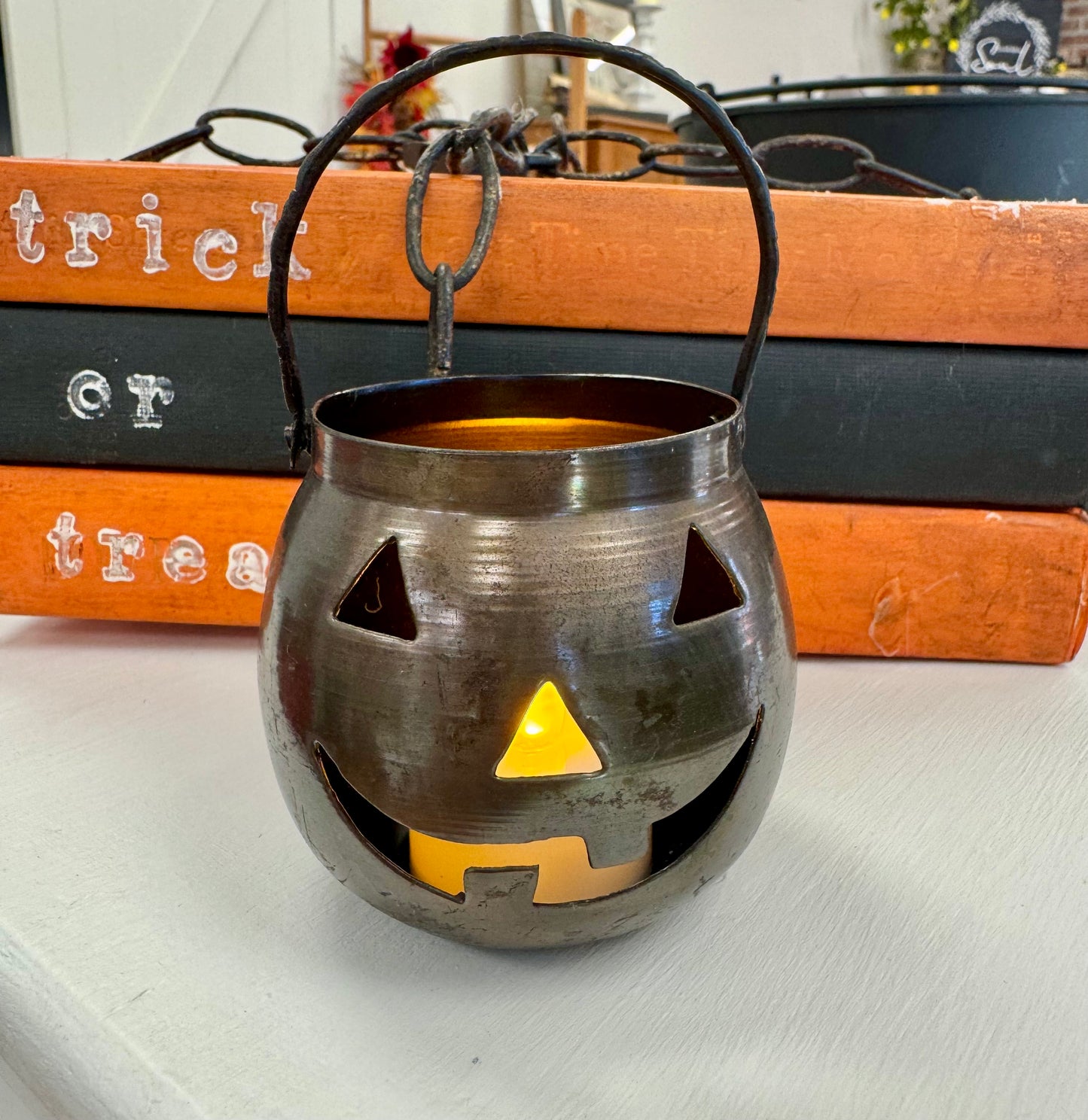 Metal Jack-o-Lantern Candle Holder