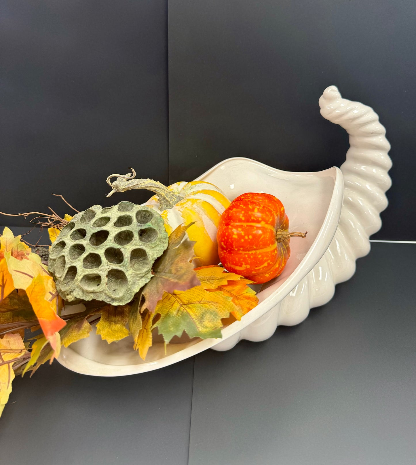 Vintage White Atlantic Mold Co. Ceramic Cornucopia