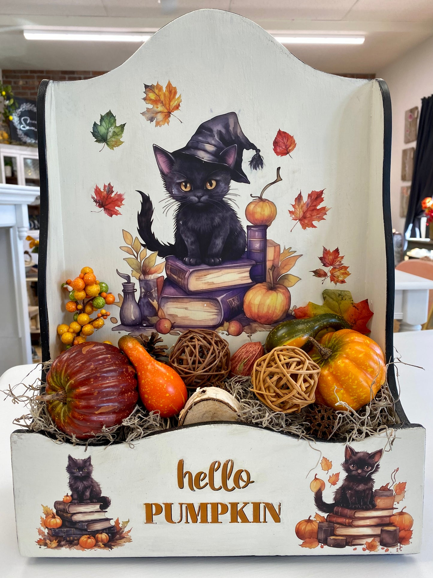 Hello Pumpkin Black Cat Decor