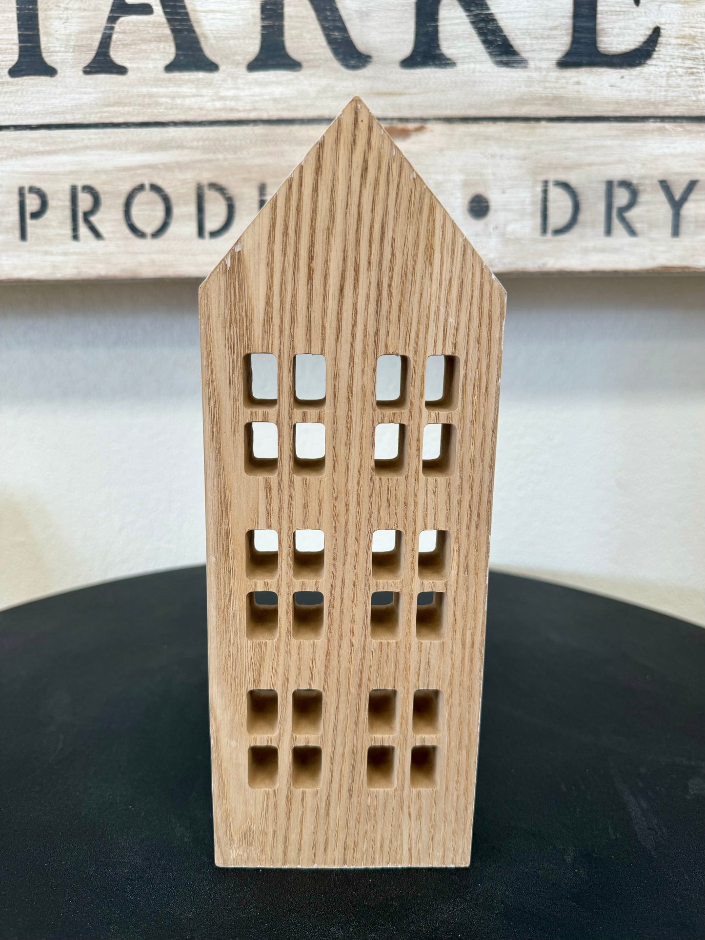Six Windowed Light Colored Wood House Cutout