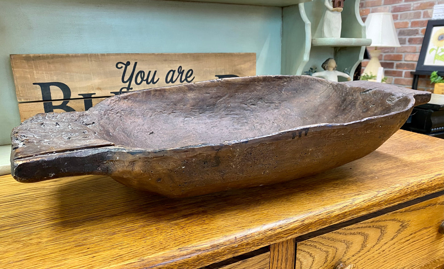 Large Hand-carved Wood Dough Bowl