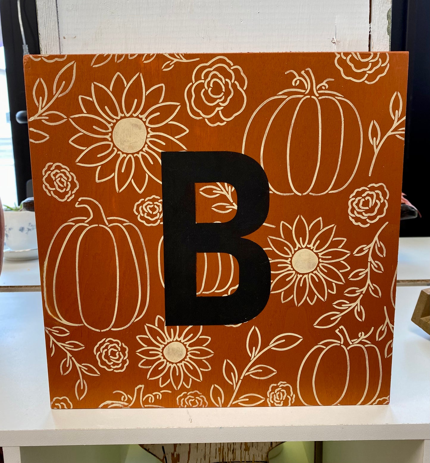 Wooden Monogrammed Fall Pumpkin Sign