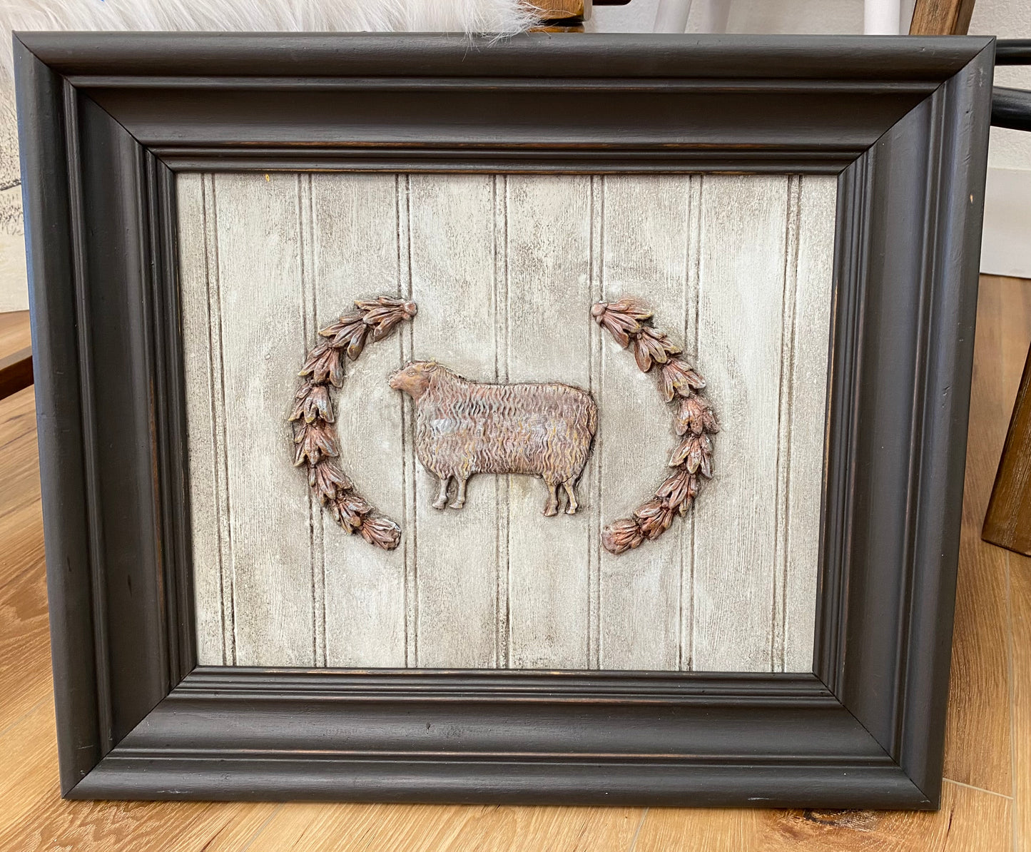 French Country Beadboard Framed Cow, Pig, and Sheep Set