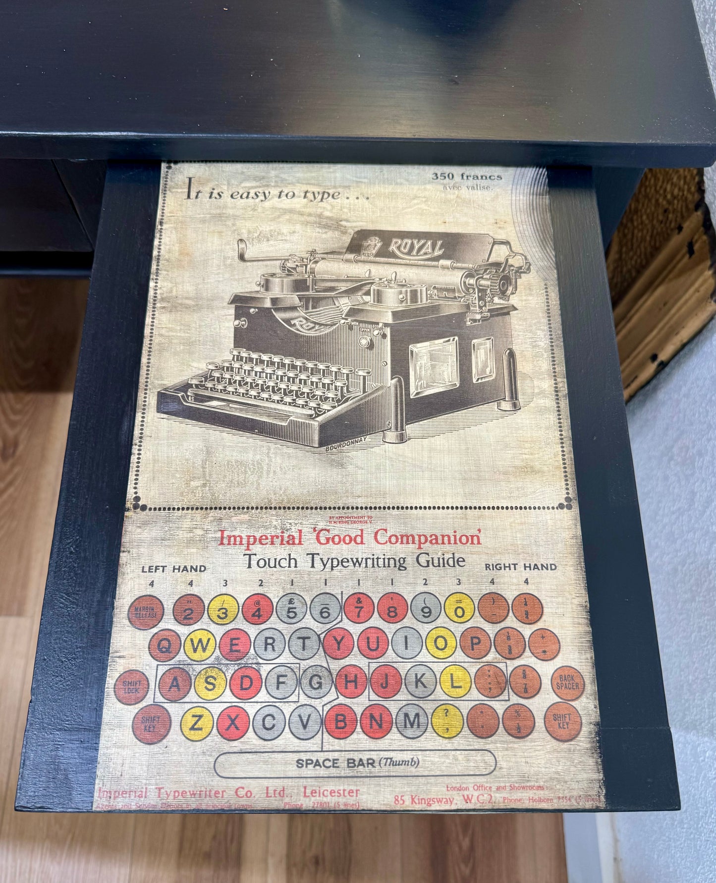 Black Typewriter Themed Wooden Desk