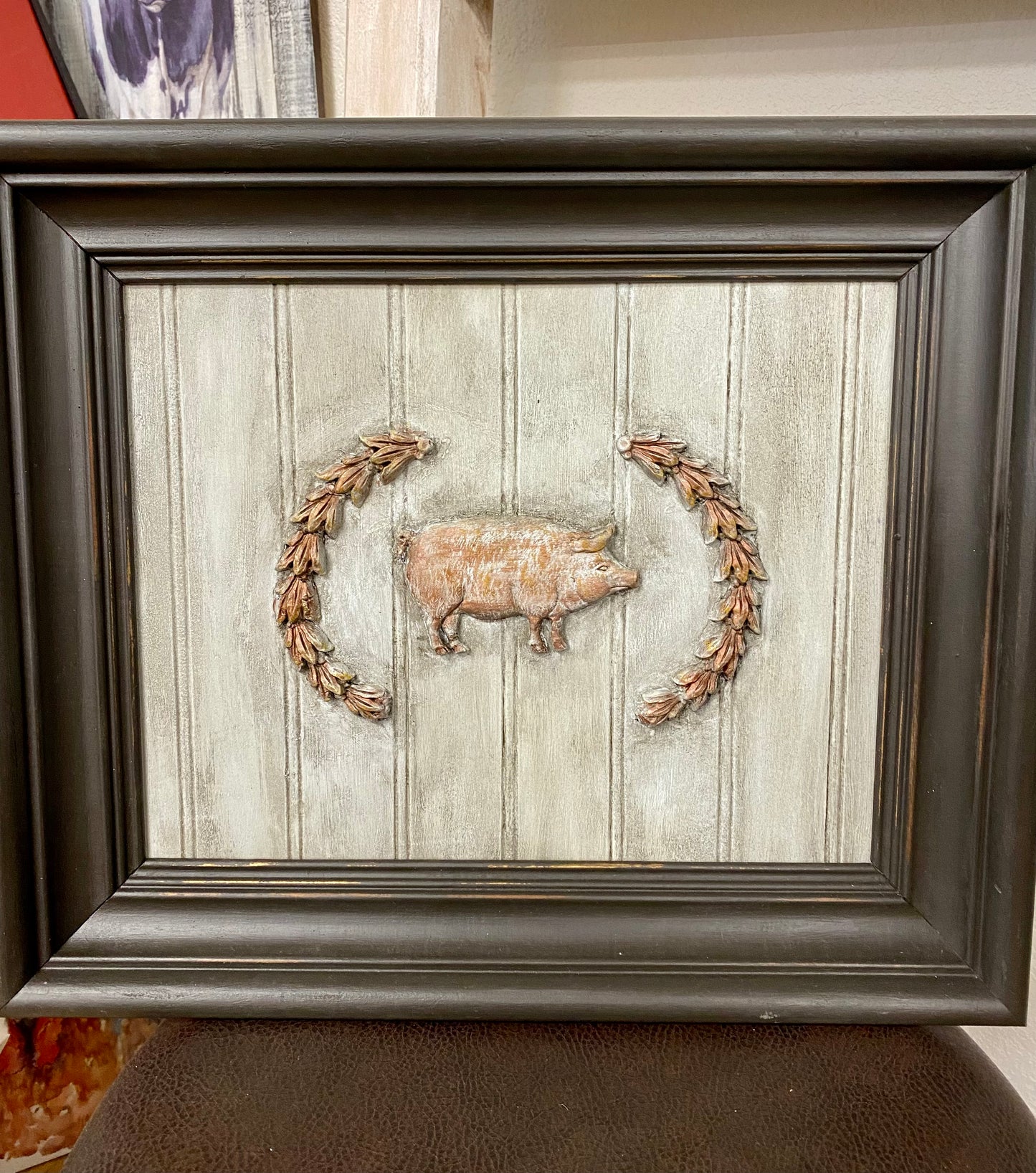 French Country Beadboard Framed Cow, Pig, and Sheep Set