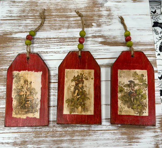 Wood Tag Fairy Ornament Trio