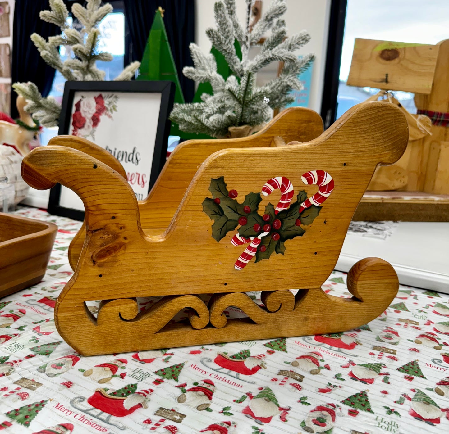 Hand-Carved Wooden Christmas Sleigh