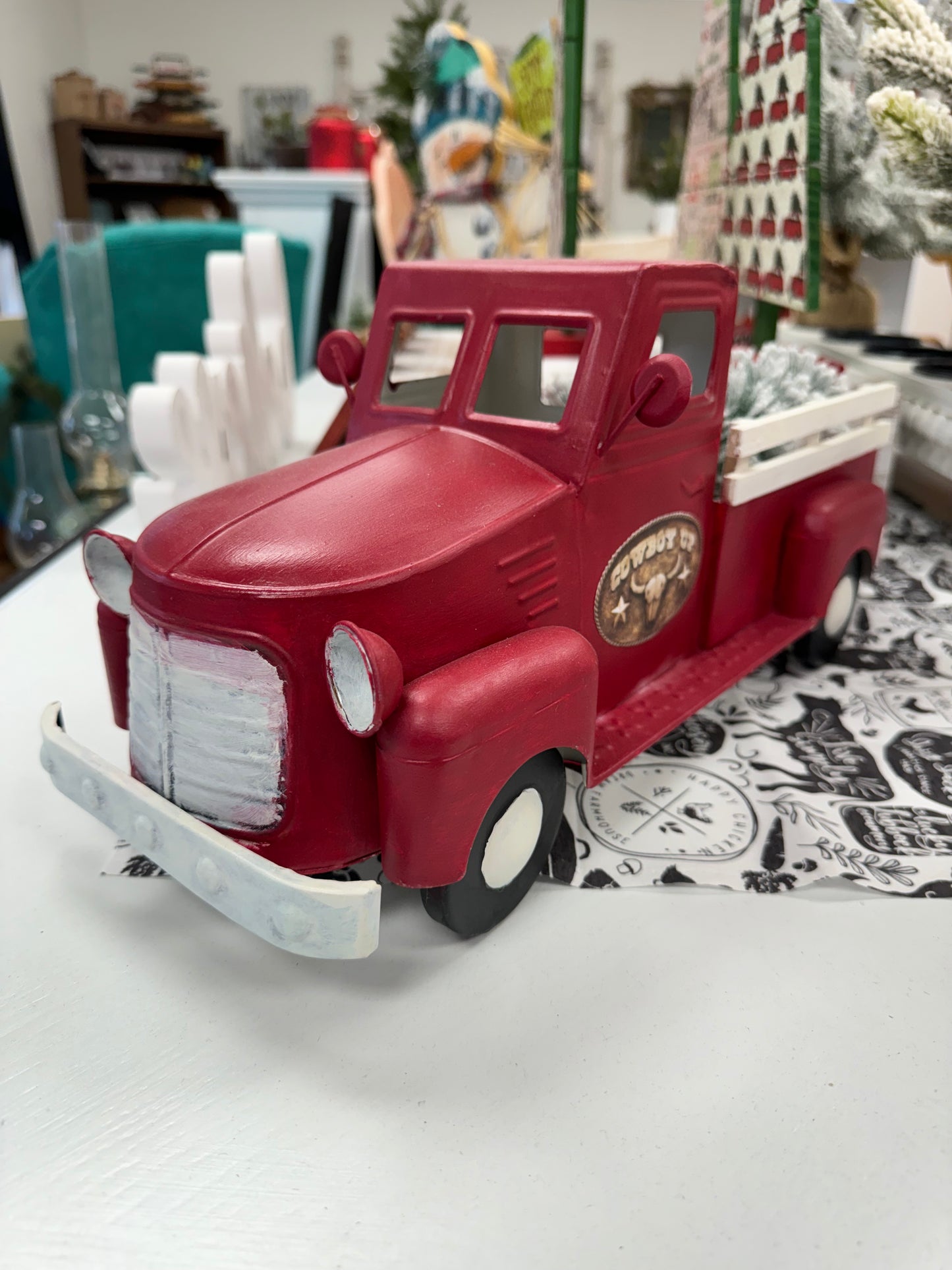 Vintage Red Metal Truck Decor