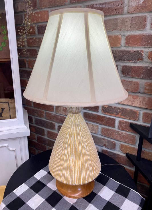 MCM Yellow and White Ridged Lamp set of 2