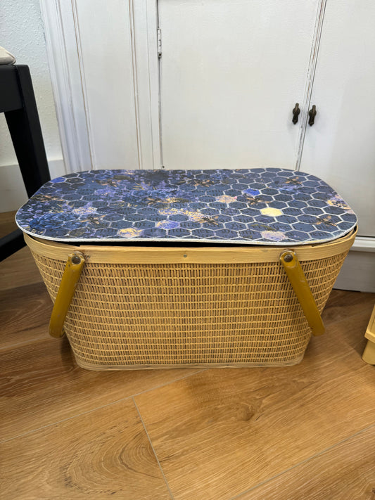 Vintage Bees & Honeycomb Picnic Basket