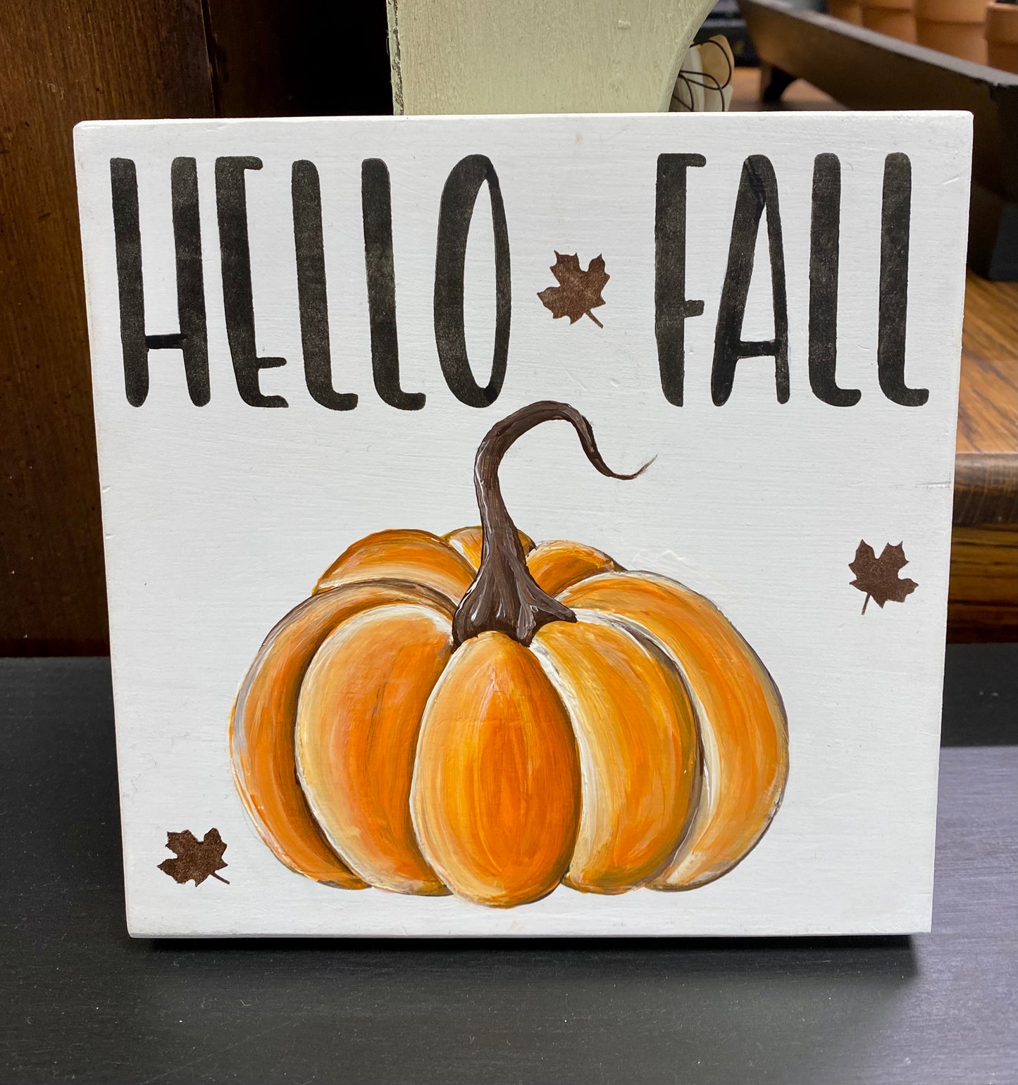 Hello Fall Painted Pumpkin Wood Sign