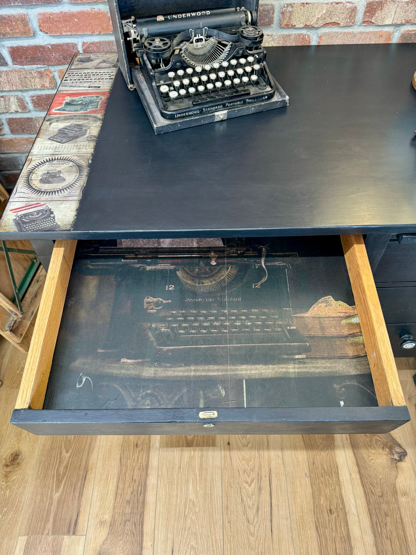 Black Typewriter Themed Wooden Desk
