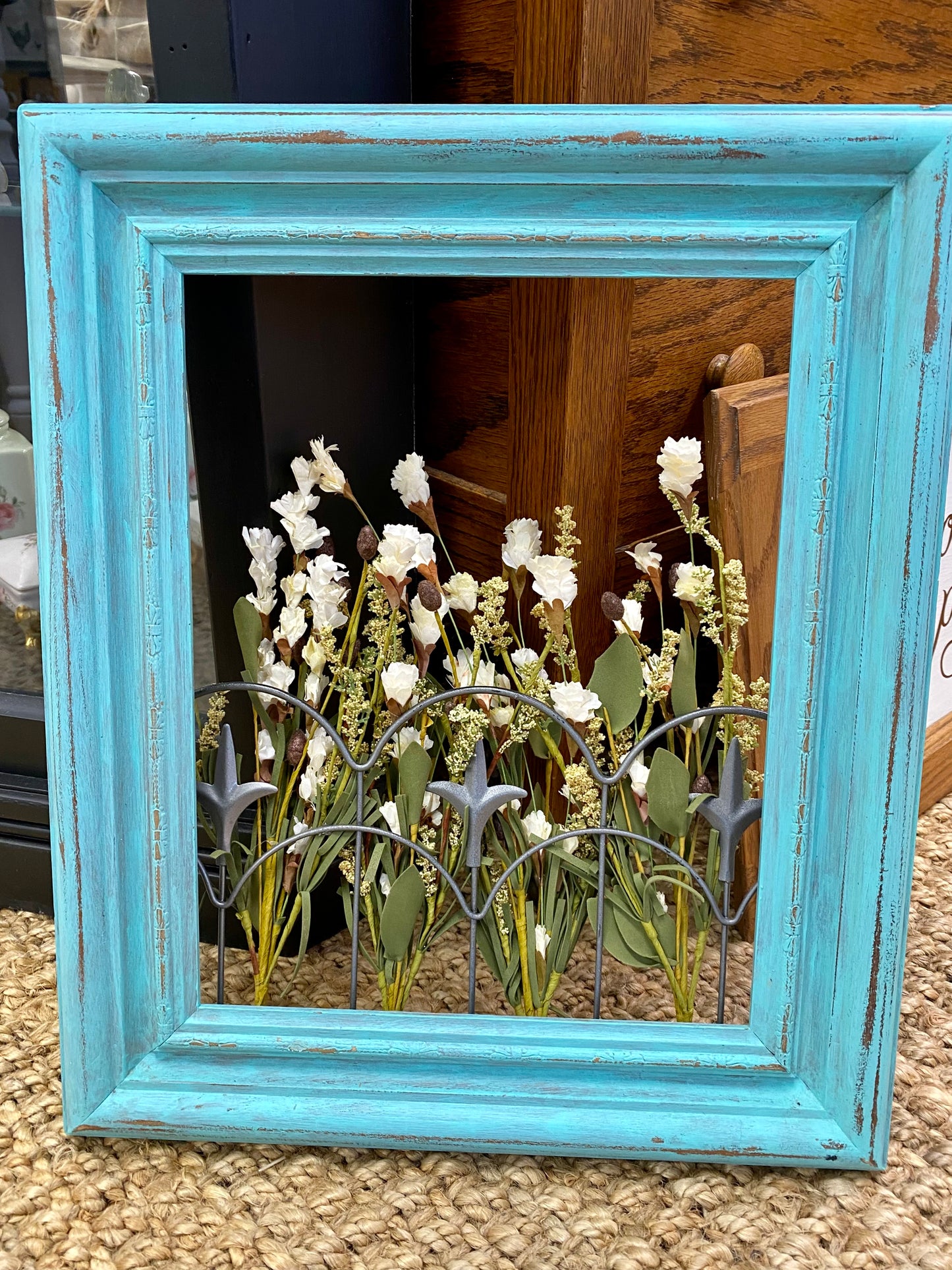 Painted Wood Frame with Fence & Florals
