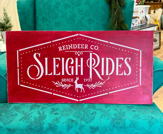 Reindeer Co. Sleigh Rides Wood Sign