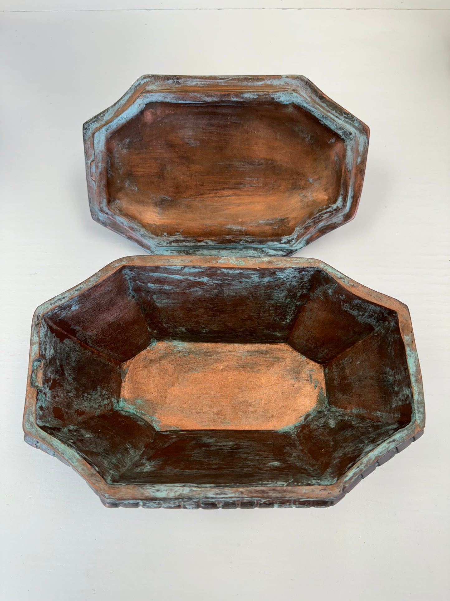 Patina Style Painted Dish with Lid