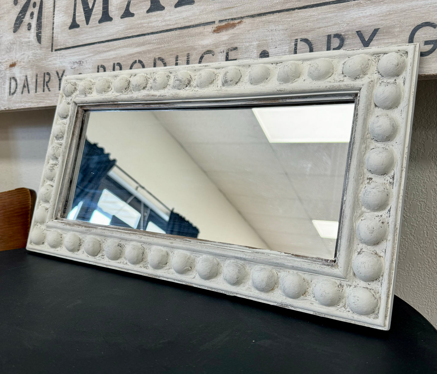 Distressed White Rectangular Mirror