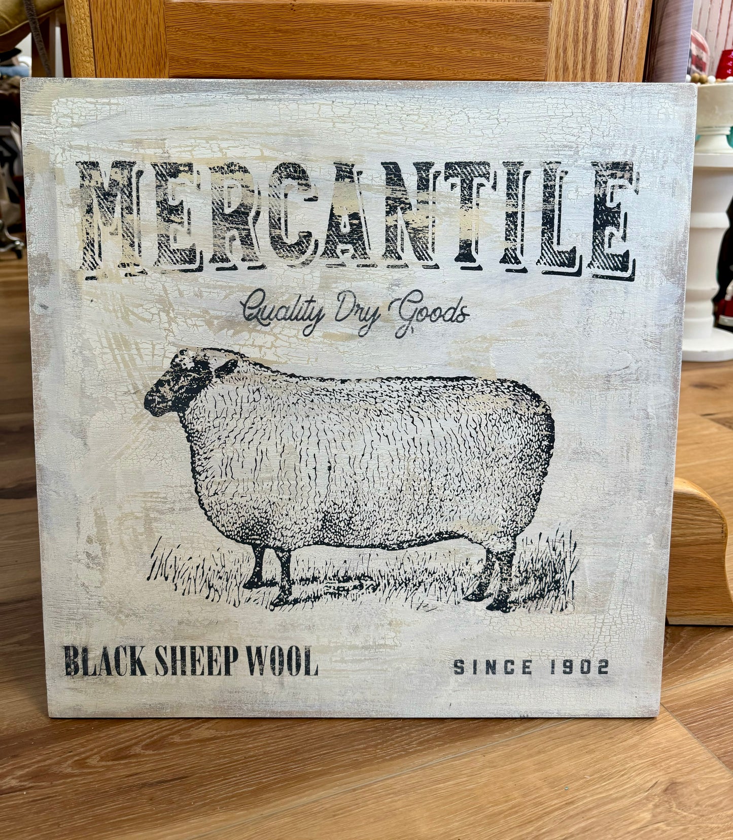 Distressed “Mercantile” Sheep Wooden Sign