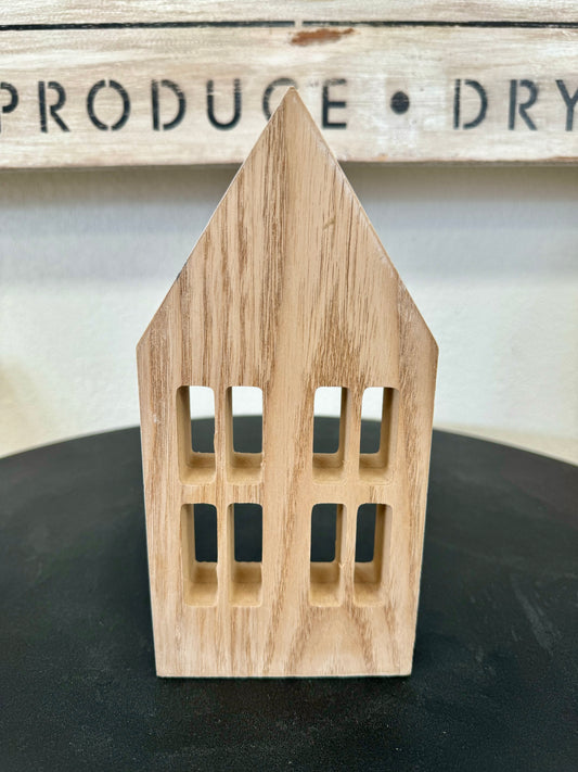 Four Windowed Light Wood House Cutout