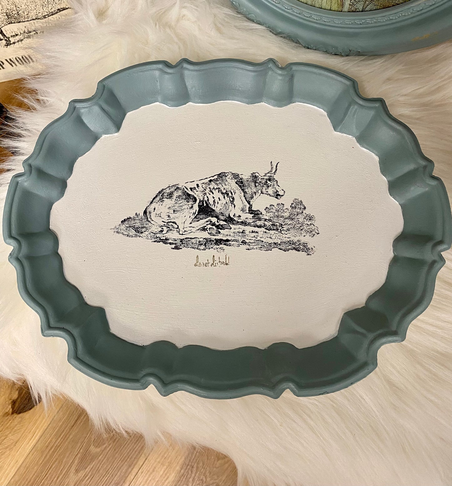 “Do Not Disturb” Bull Painted Tray with Feet