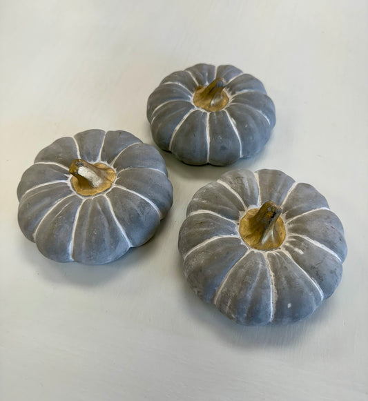 Set of 3 Cement Pumpkins with Gold Stems
