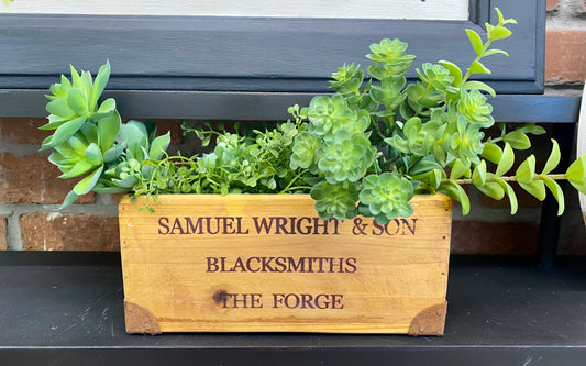 Samuel Wright & Son Wooden Box with Faux Succulents Decor