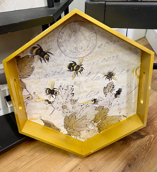 Gold Bumblebee Decoupage Wooden Serving Tray