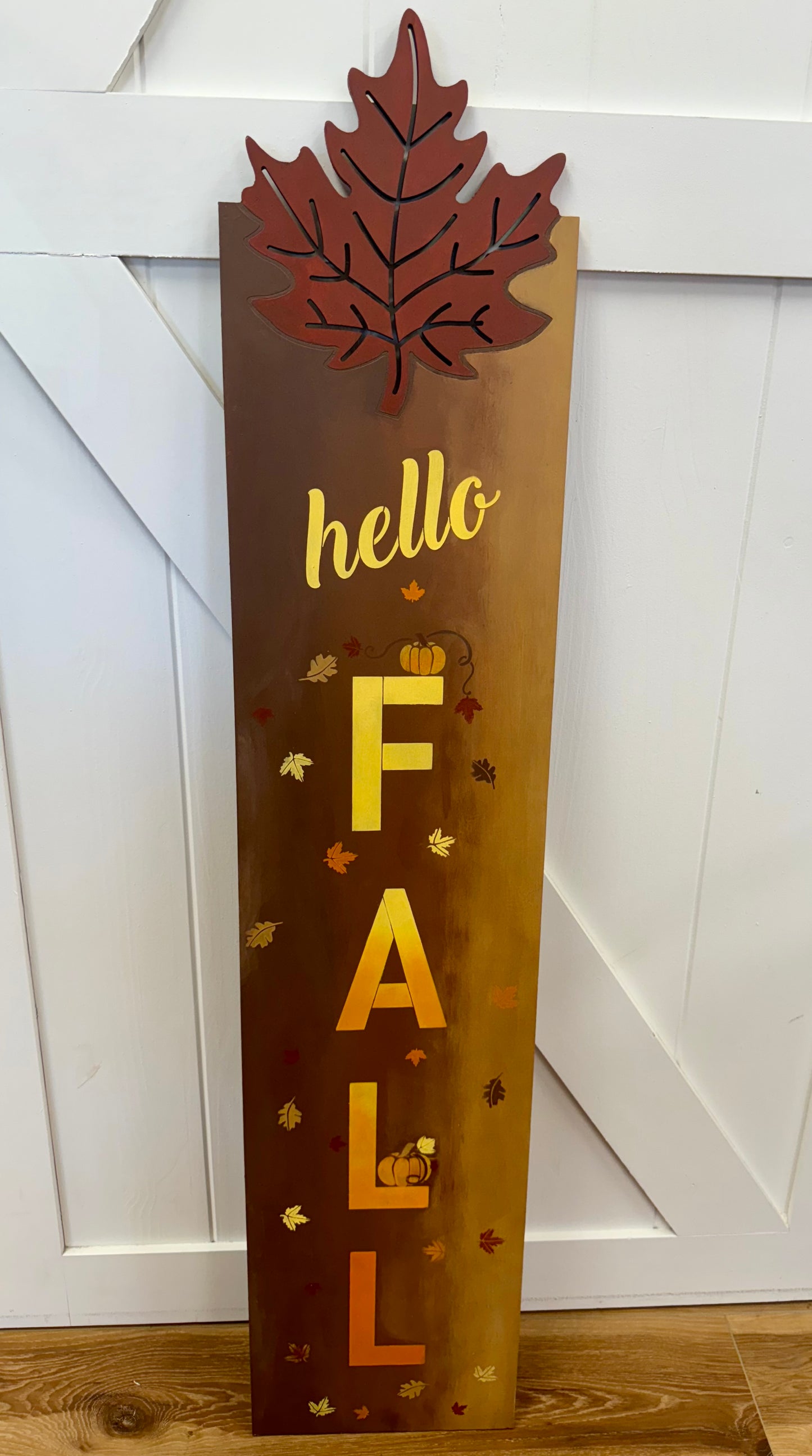 Hello Fall Standing Sign with Leaf Detail
