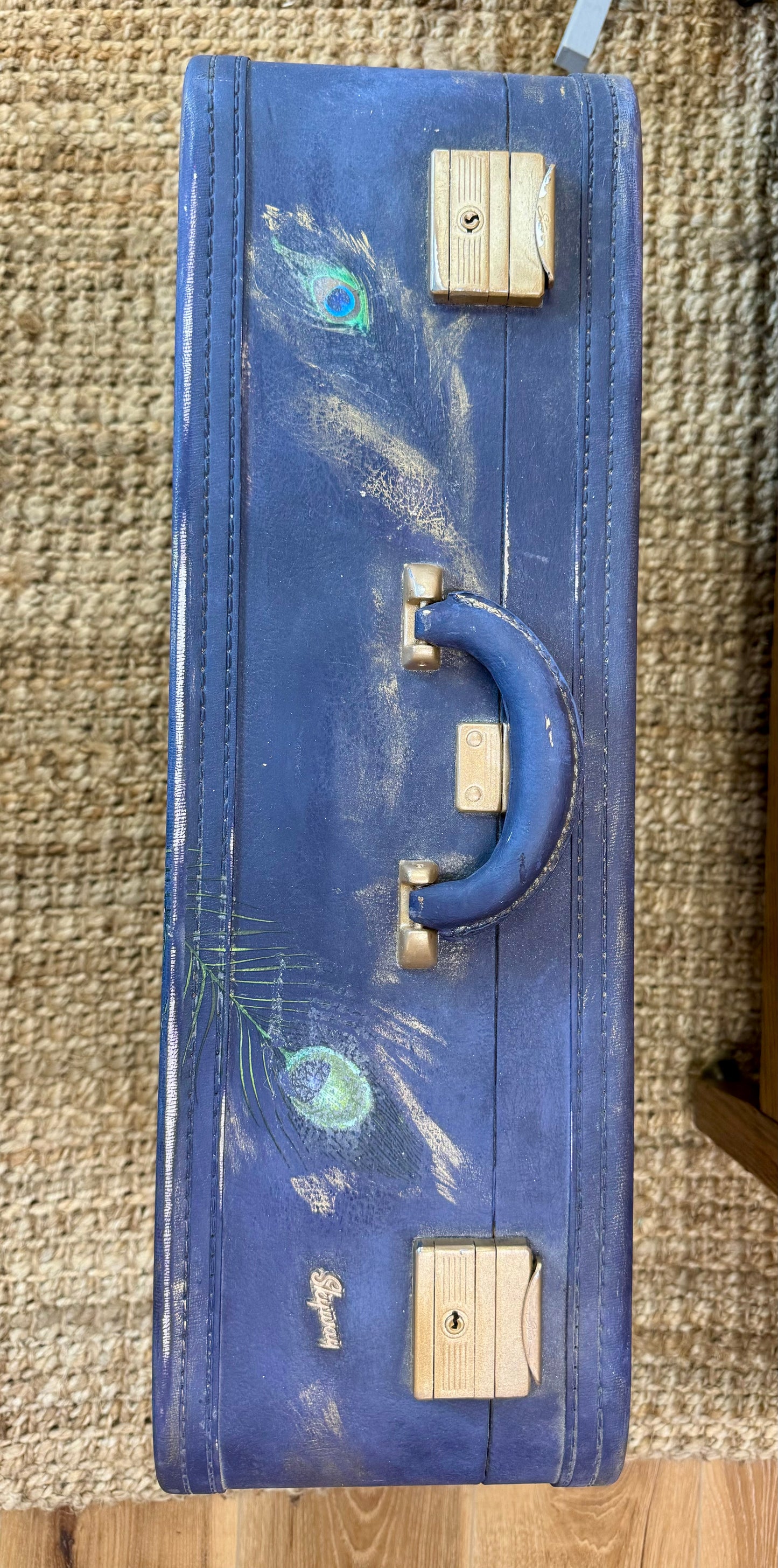 Peacock Transfer Painted Vintage Suitcase