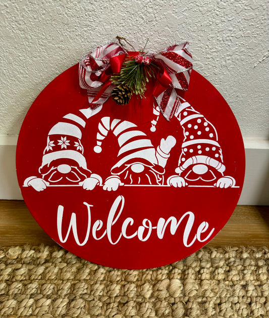 Welcome Christmas Gnome Wood Sign