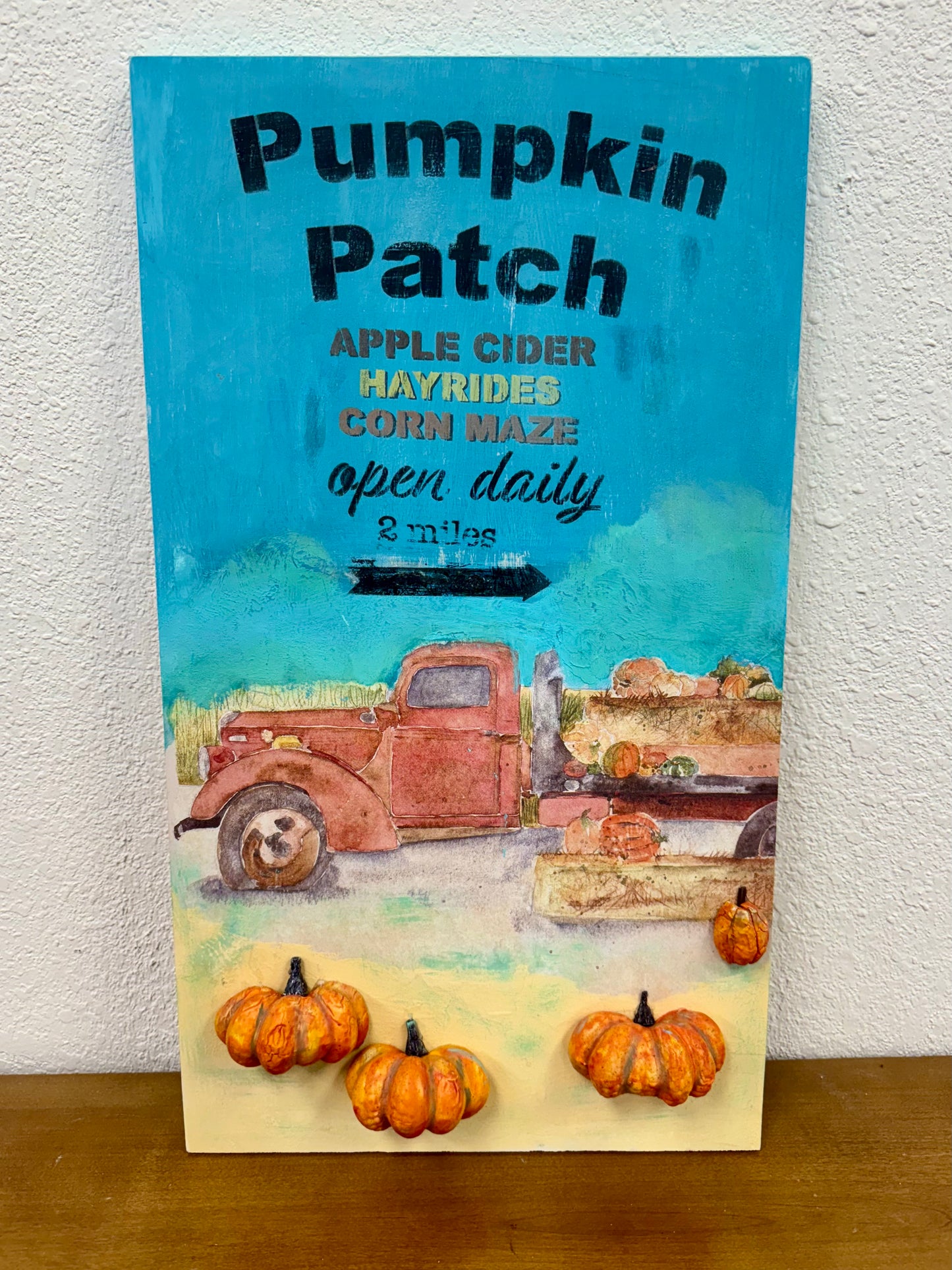 Pumpkin Patch Farm Truck Wood Sign with 3D Pumpkins