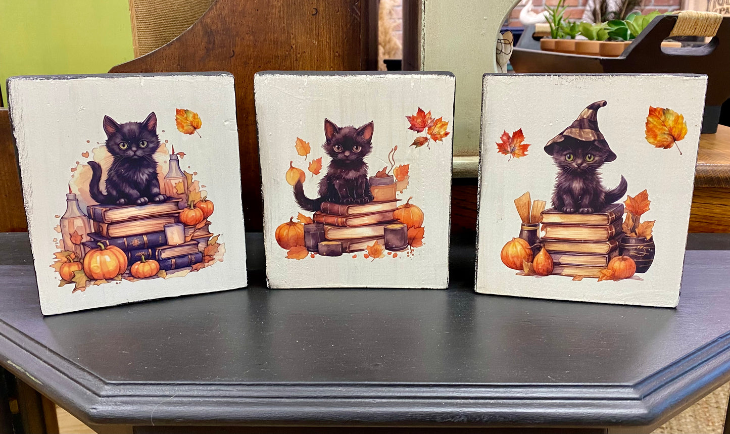 Halloween Black Cat Wood Shelf Sitter Set