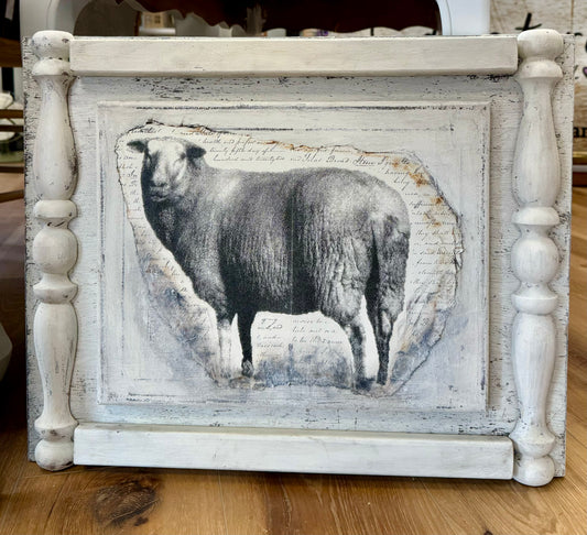 Wooden Chair Leg Framed Sheep Decor