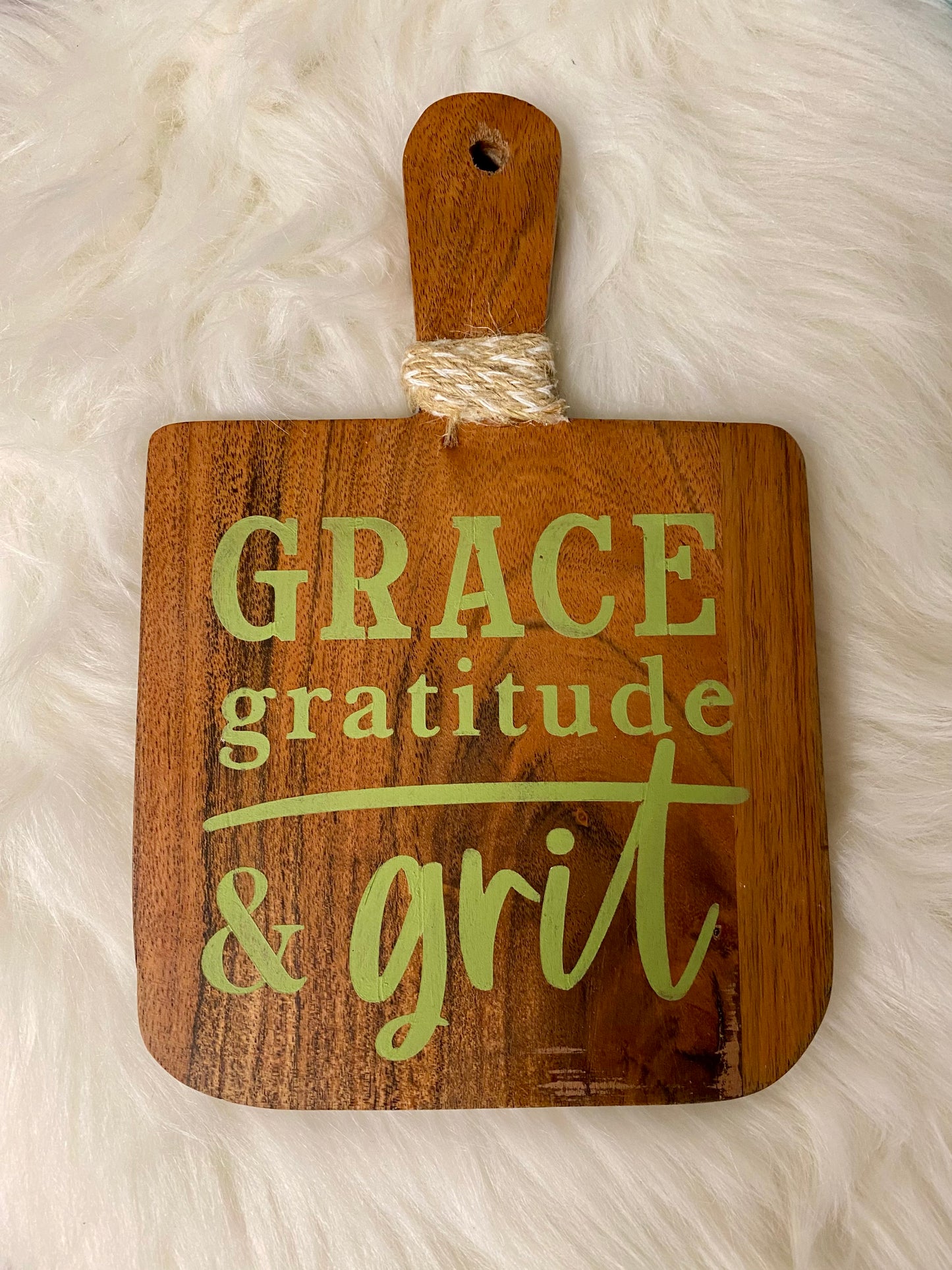 Grace, Gratitude & Grit Wooden Cutting Board Sign