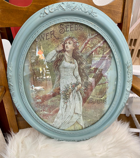 Ornate Oval Framed Girl in Forest Picture