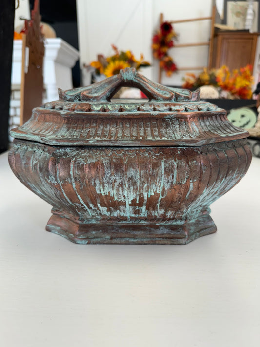 Patina Style Painted Dish with Lid