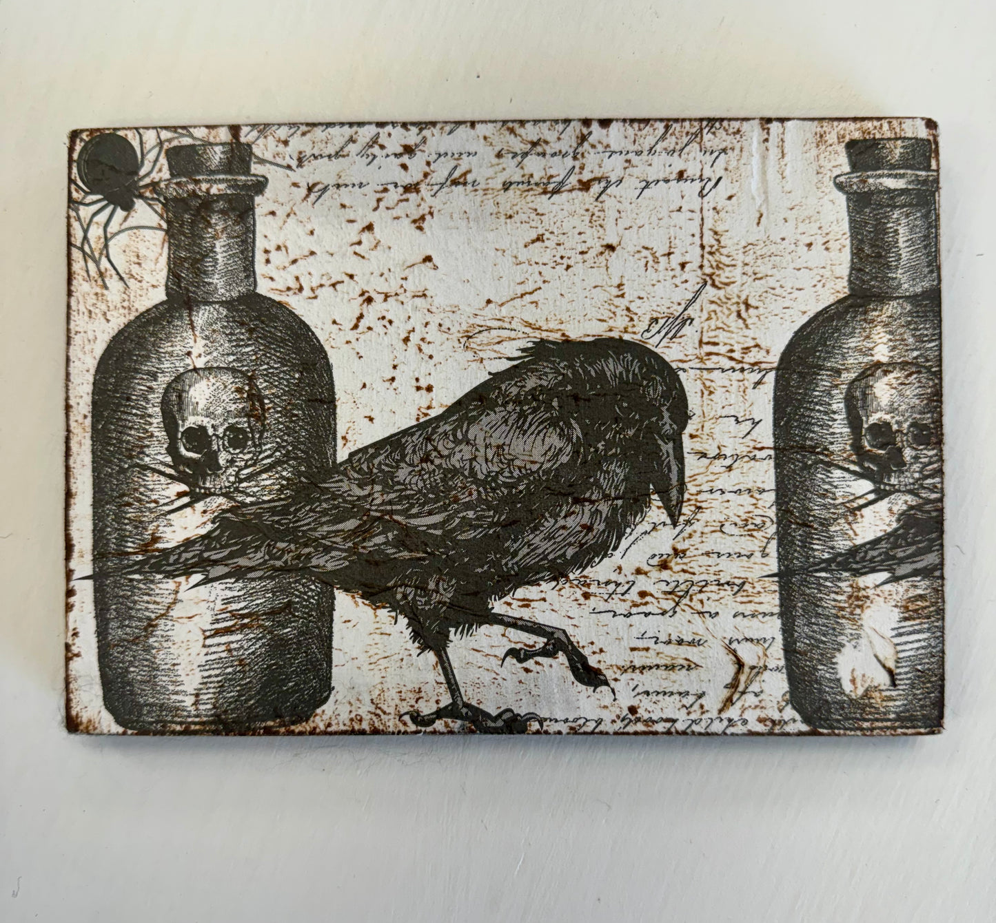 Decoupage Raven & Poison Wood Shelf Sitter