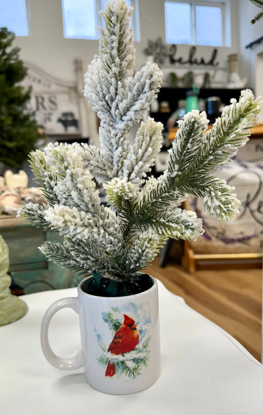 Christmas Frosted Evergreen Cardinal Mug Decor #2